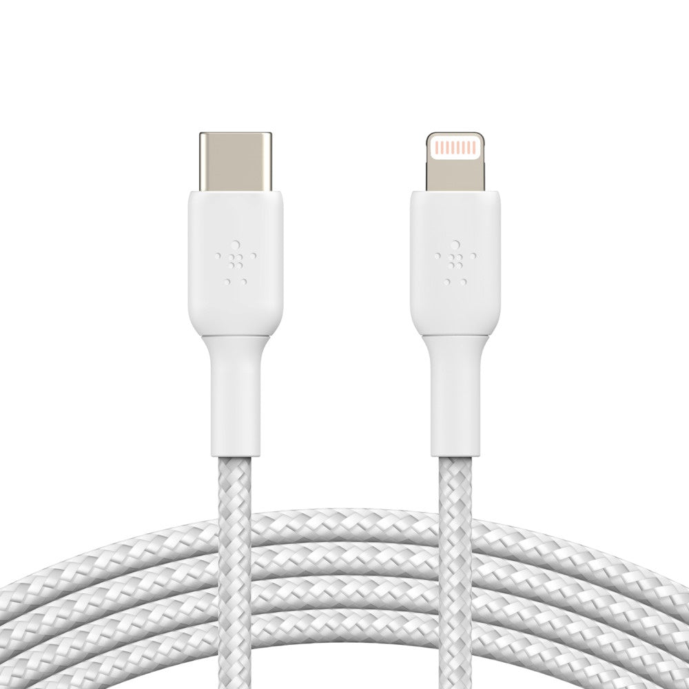 Belkin BoostCharge Braided Lightning to USB-C Cable (1m/3.3ft) - White(CAA004bt1MWH), 480Mbps, 10K+ bend, Apple iPhone / iPad / Macbook, 2YR Belkin BoostCharge Braided Lightning to USB-C Cable (1m/3.3ft) - White(CAA004bt1MWH), 480Mbps, 10K+ bend, Apple iPhone / iPad / Macbook, 2YR